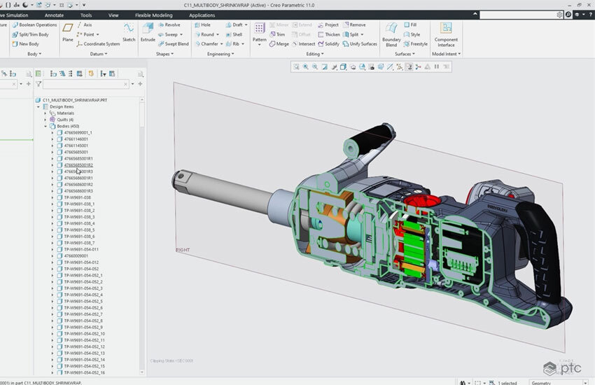 Advanced CAD modeling features in Creo 11 for engineering design innovation