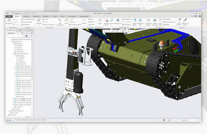 3D product design using PTC Creo CAD software features in 2025